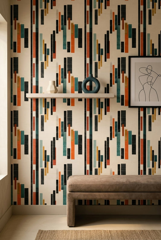 Modernist Graphic Wallpaper Vertical Color Block Geometric Decor
