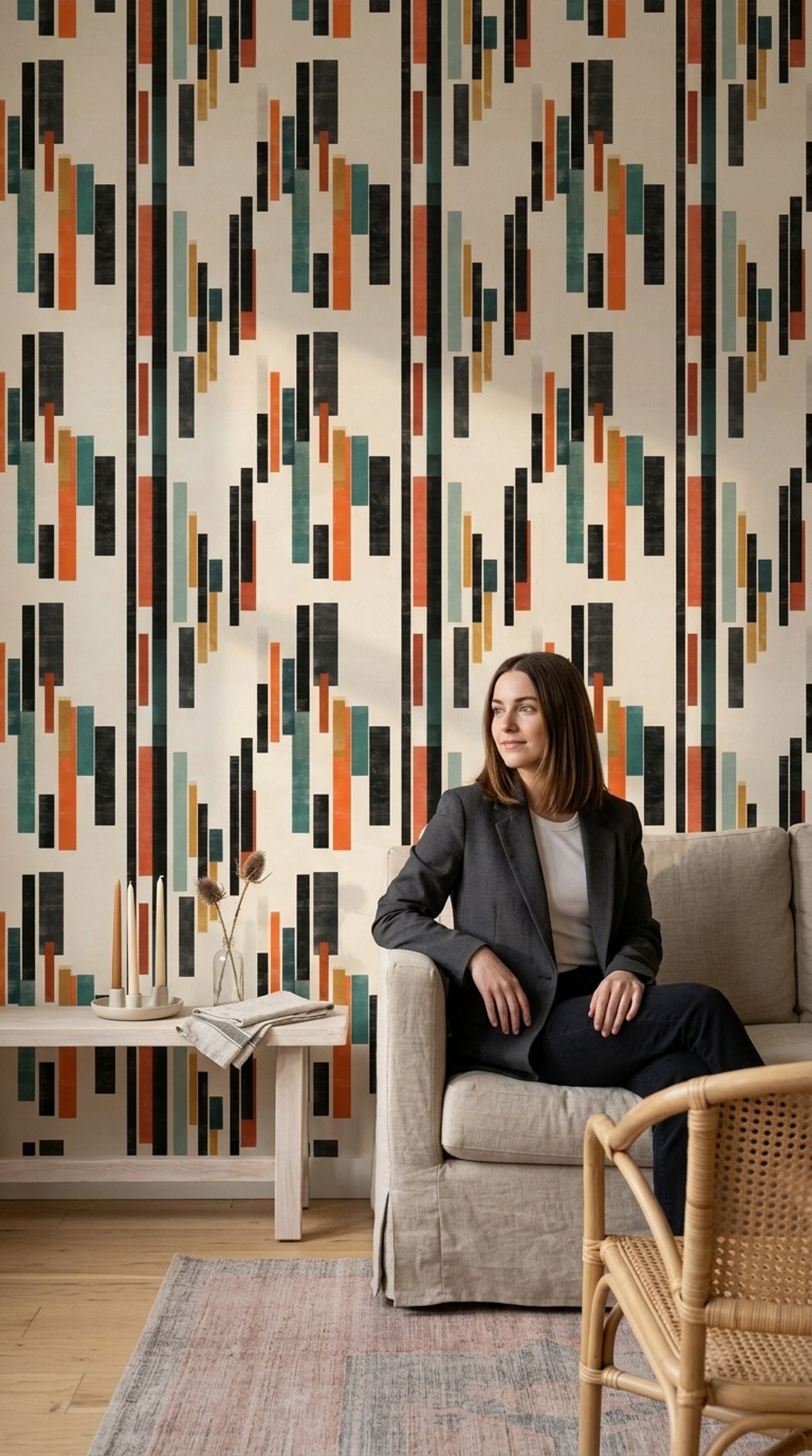 Modernist Graphic Wallpaper Vertical Color Block Geometric Decor