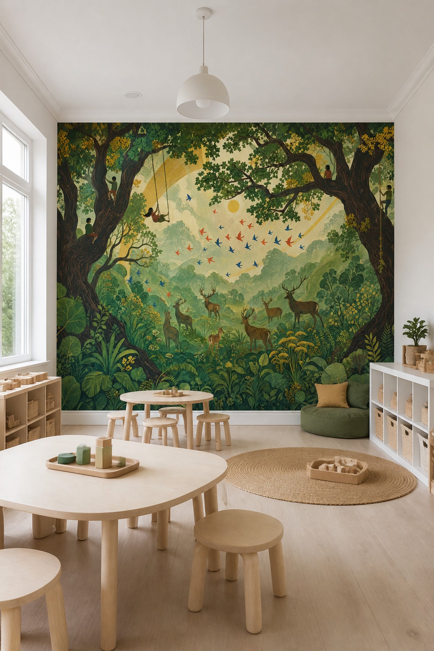 Enchanted Woodland Forest Wall Mural Storybook Deer Nature Landscape Luxury Decor