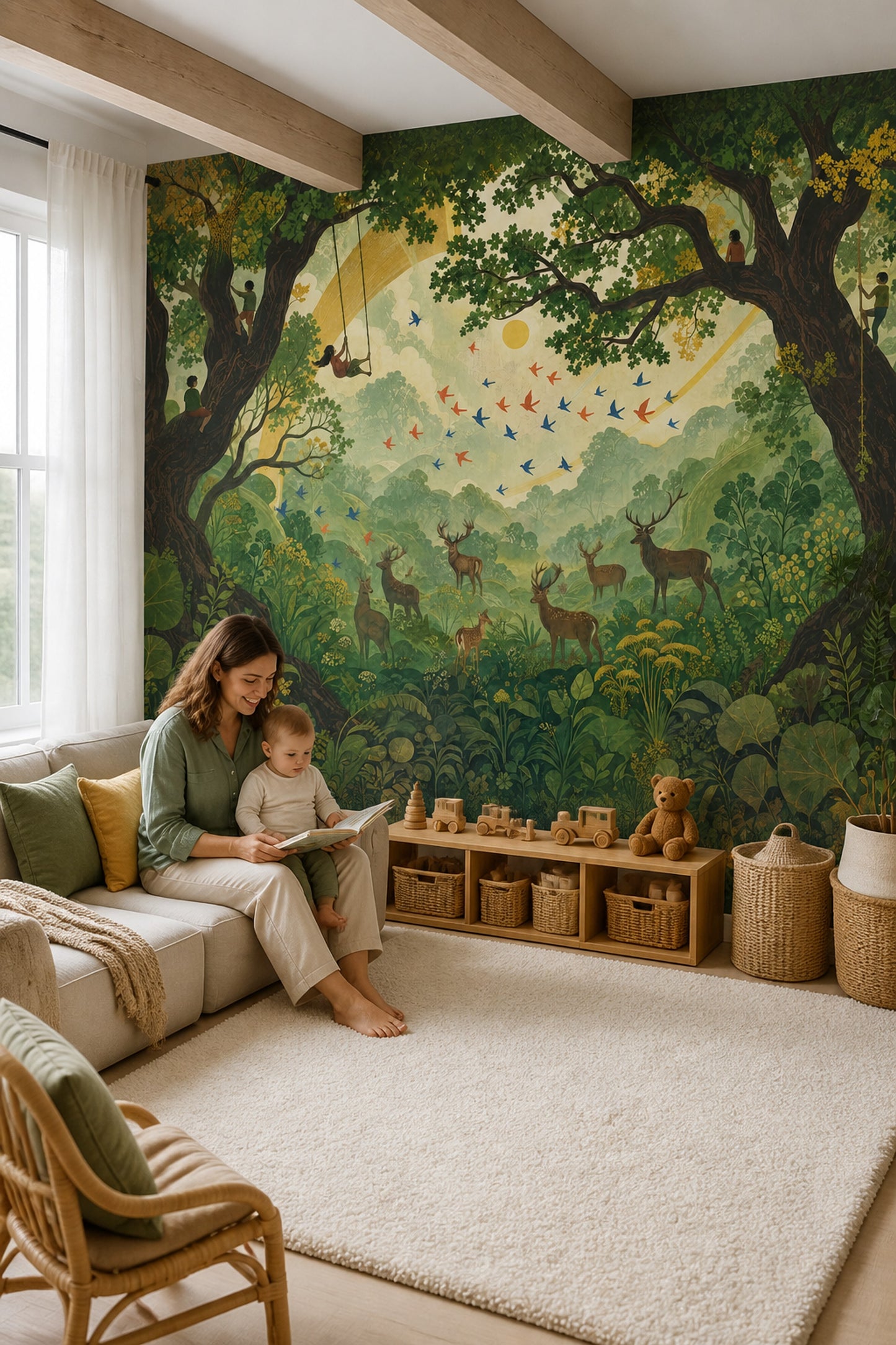 Enchanted Woodland Forest Wall Mural Storybook Deer Nature Landscape Luxury Decor