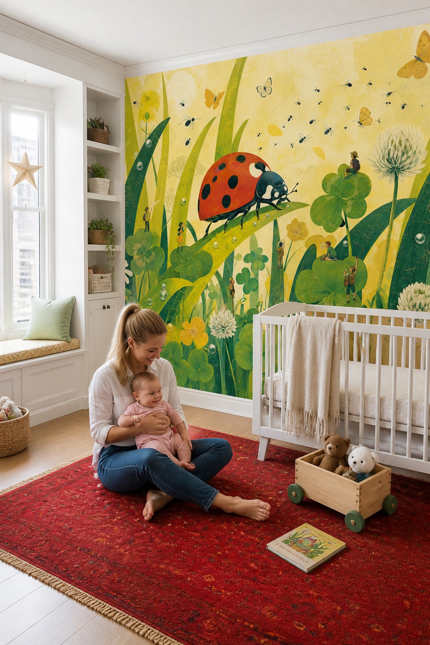 Storybook Ladybug Wall Mural Tiny Explorer Nursery Forest Meadow Wall Decor