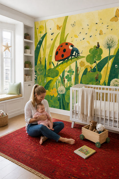 Storybook Ladybug Wall Mural Tiny Explorer Nursery Forest Meadow Wall Decor