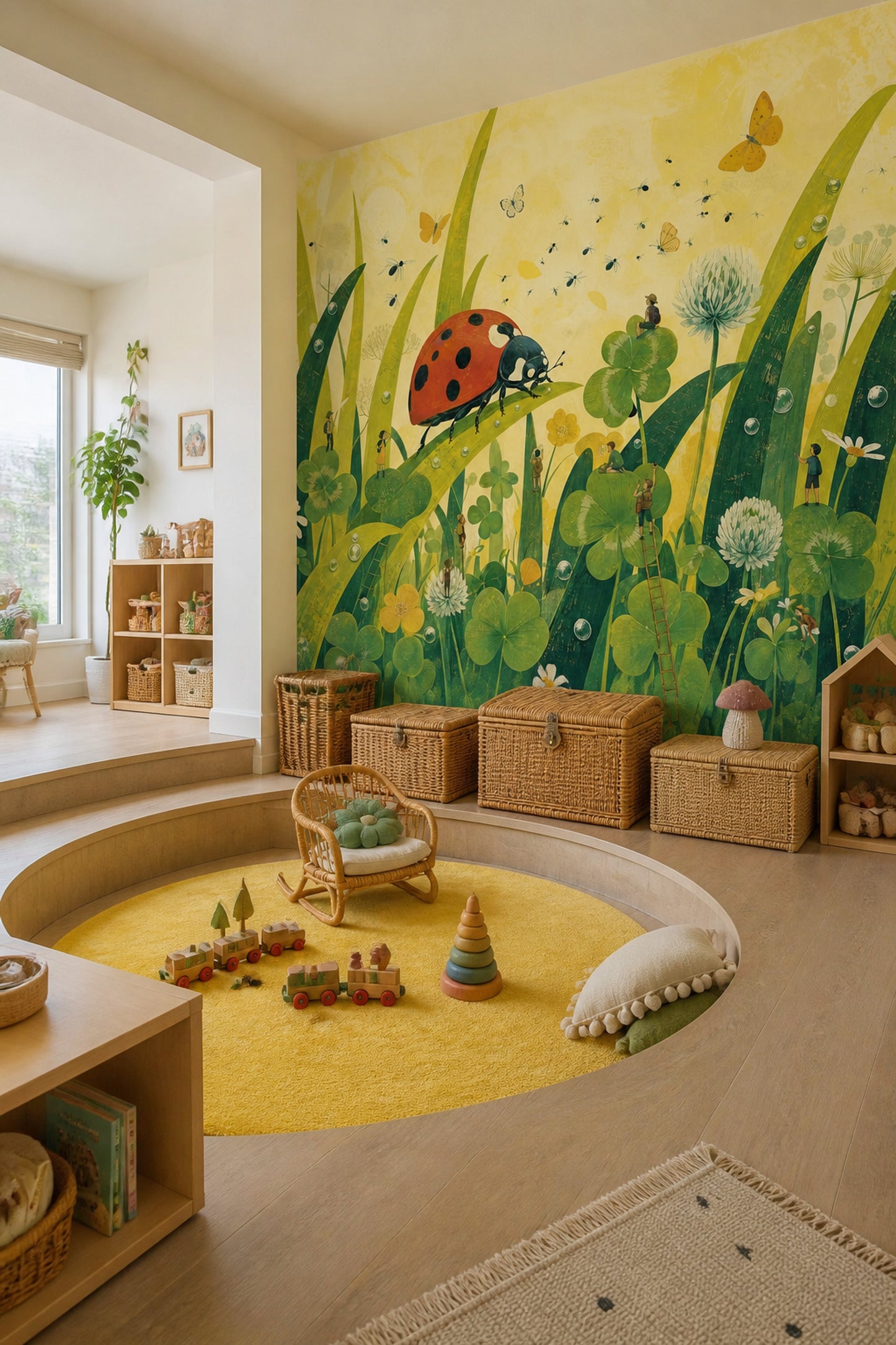 Storybook Ladybug Wall Mural Tiny Explorer Nursery Forest Meadow Wall Decor