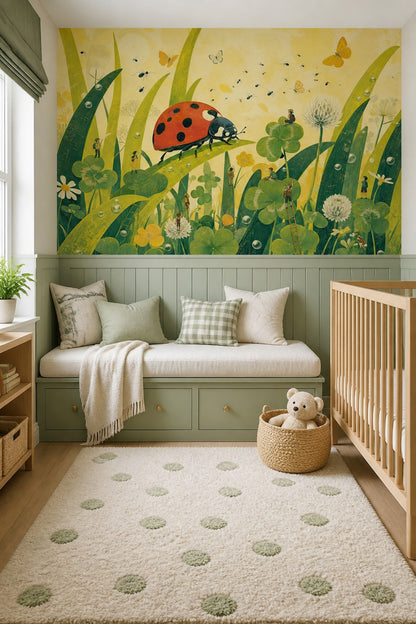 Storybook Ladybug Wall Mural Tiny Explorer Nursery Forest Meadow Wall Decor