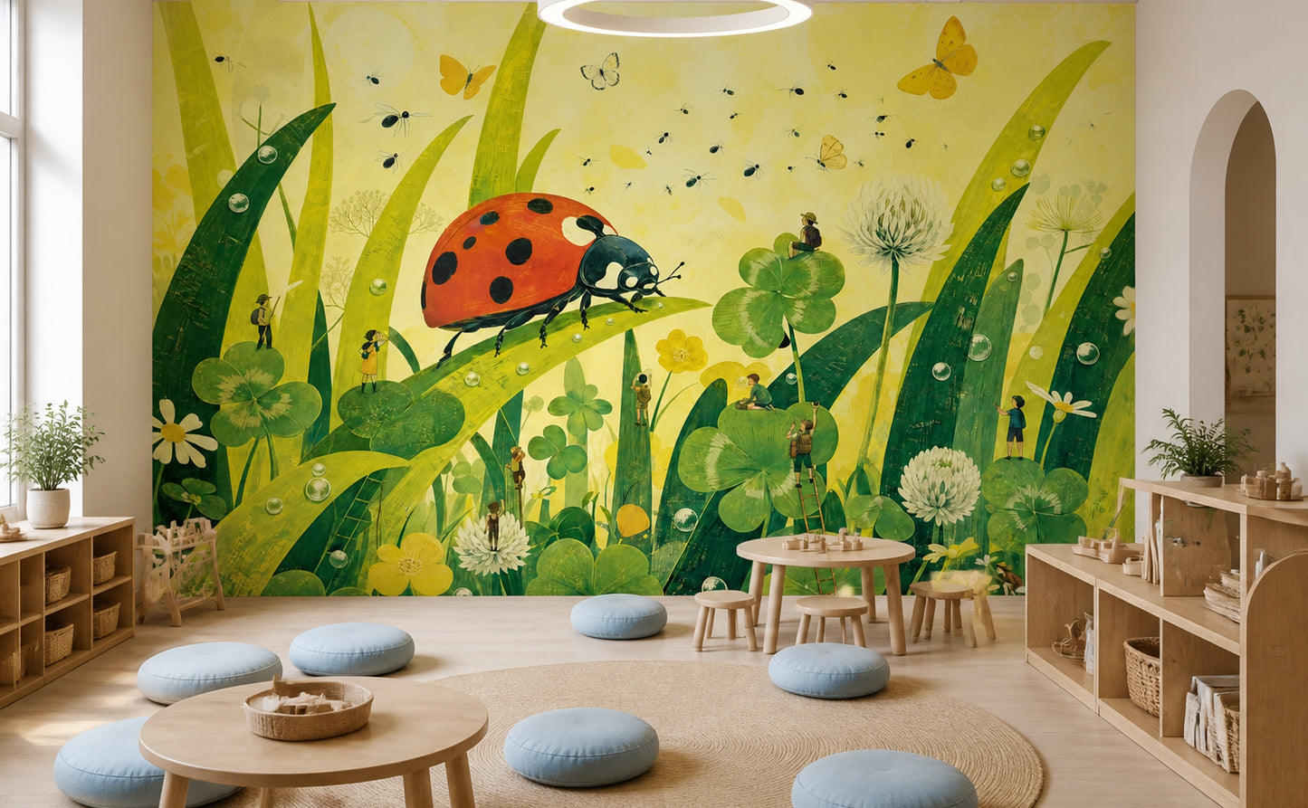 Storybook Ladybug Wall Mural Tiny Explorer Nursery Forest Meadow Wall Decor