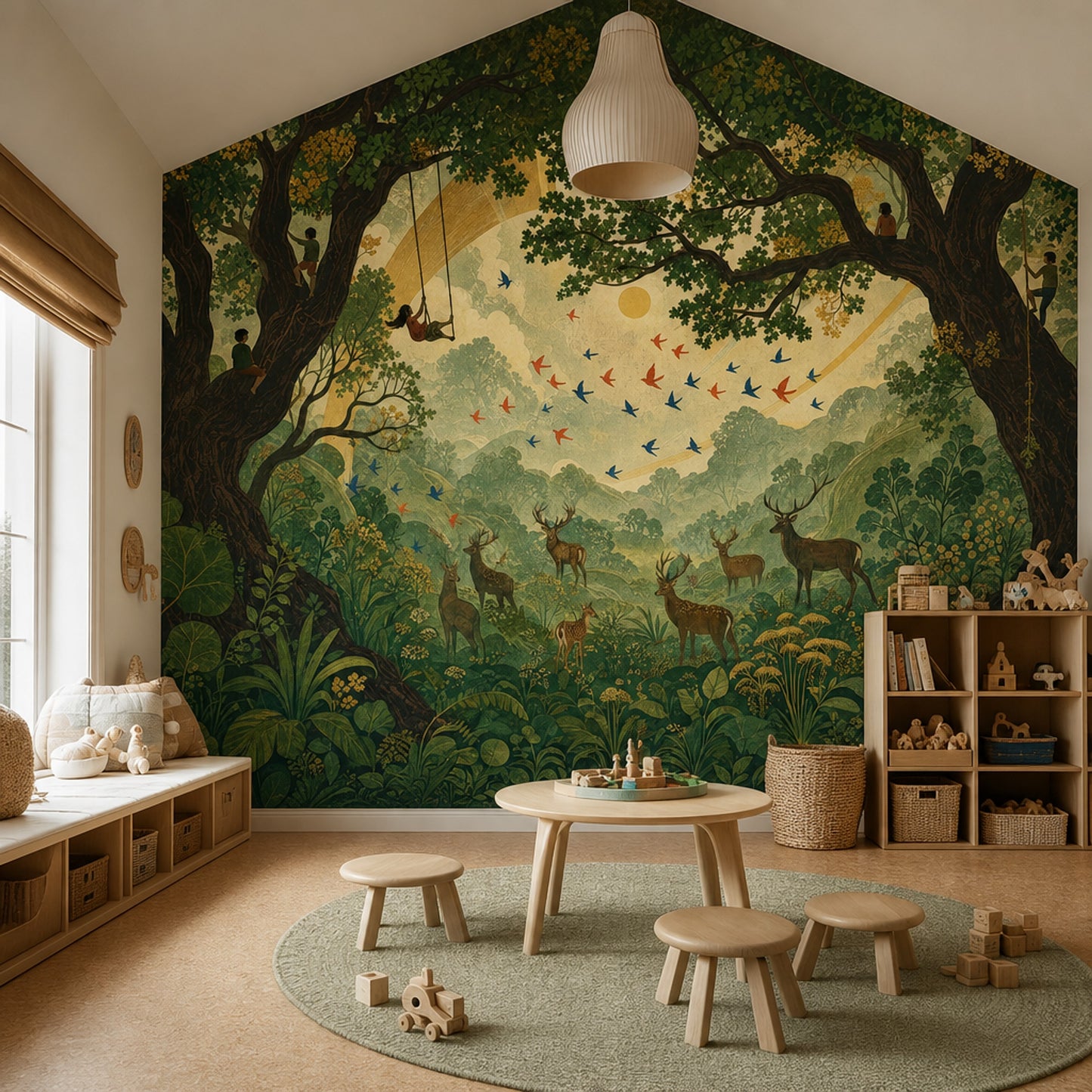 Enchanted Woodland Forest Wall Mural Storybook Deer Nature Landscape Luxury Decor