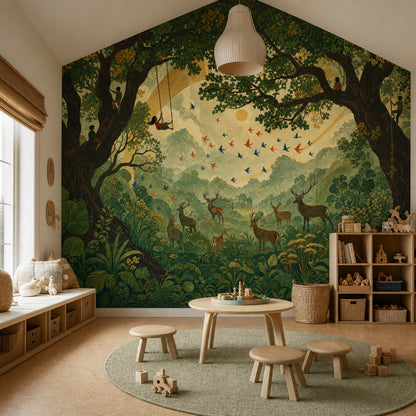 Enchanted Woodland Forest Wall Mural Storybook Deer Nature Landscape Luxury Decor