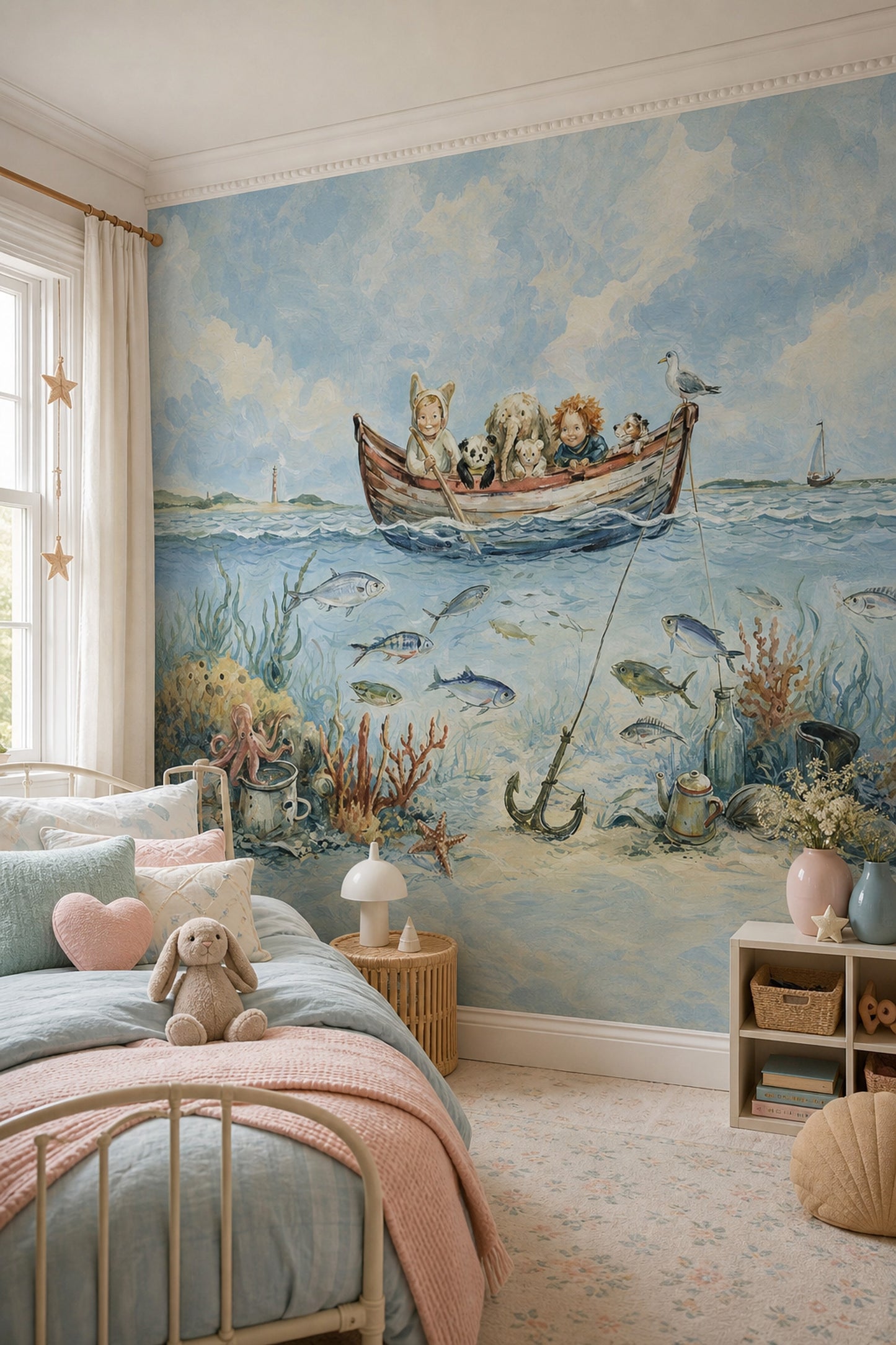 Adventure Ocean Wall Mural Coastal Nursery Decor Illustrated Kids Room Mural