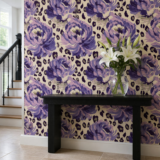 Violet Bloom Wallpaper Bold Floral Designer Pattern for Modern Interiors