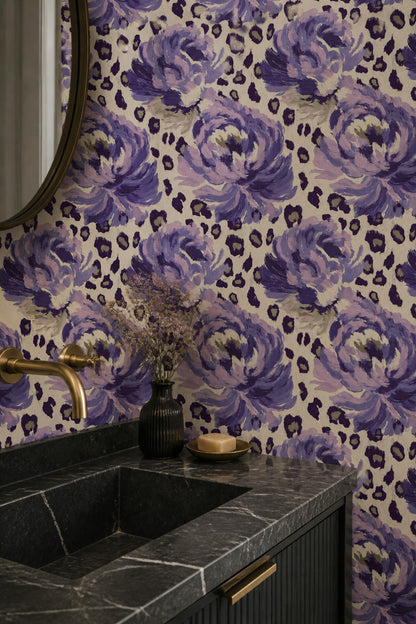 Violet Bloom Wallpaper Bold Floral Designer Pattern for Modern Interiors