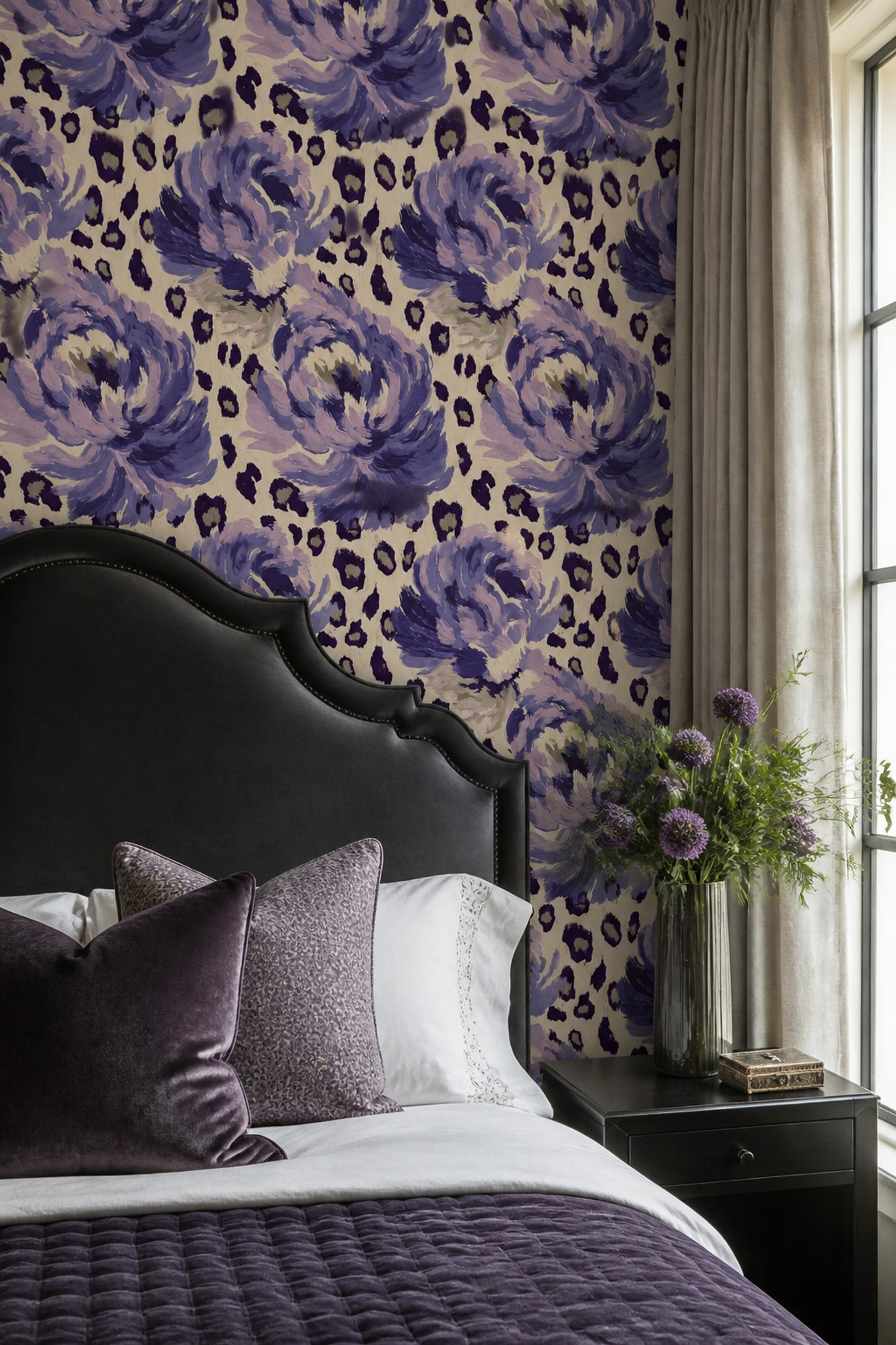 Violet Bloom Wallpaper Bold Floral Designer Pattern for Modern Interiors