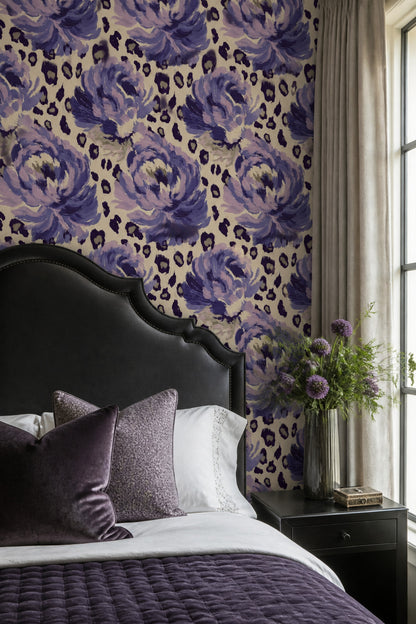 Violet Bloom Wallpaper Bold Floral Designer Pattern for Modern Interiors