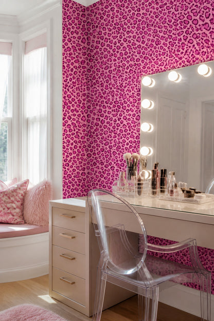 Pink Leopard Print Wallpaper Bold Maximalist Animal Pattern Wall Decor