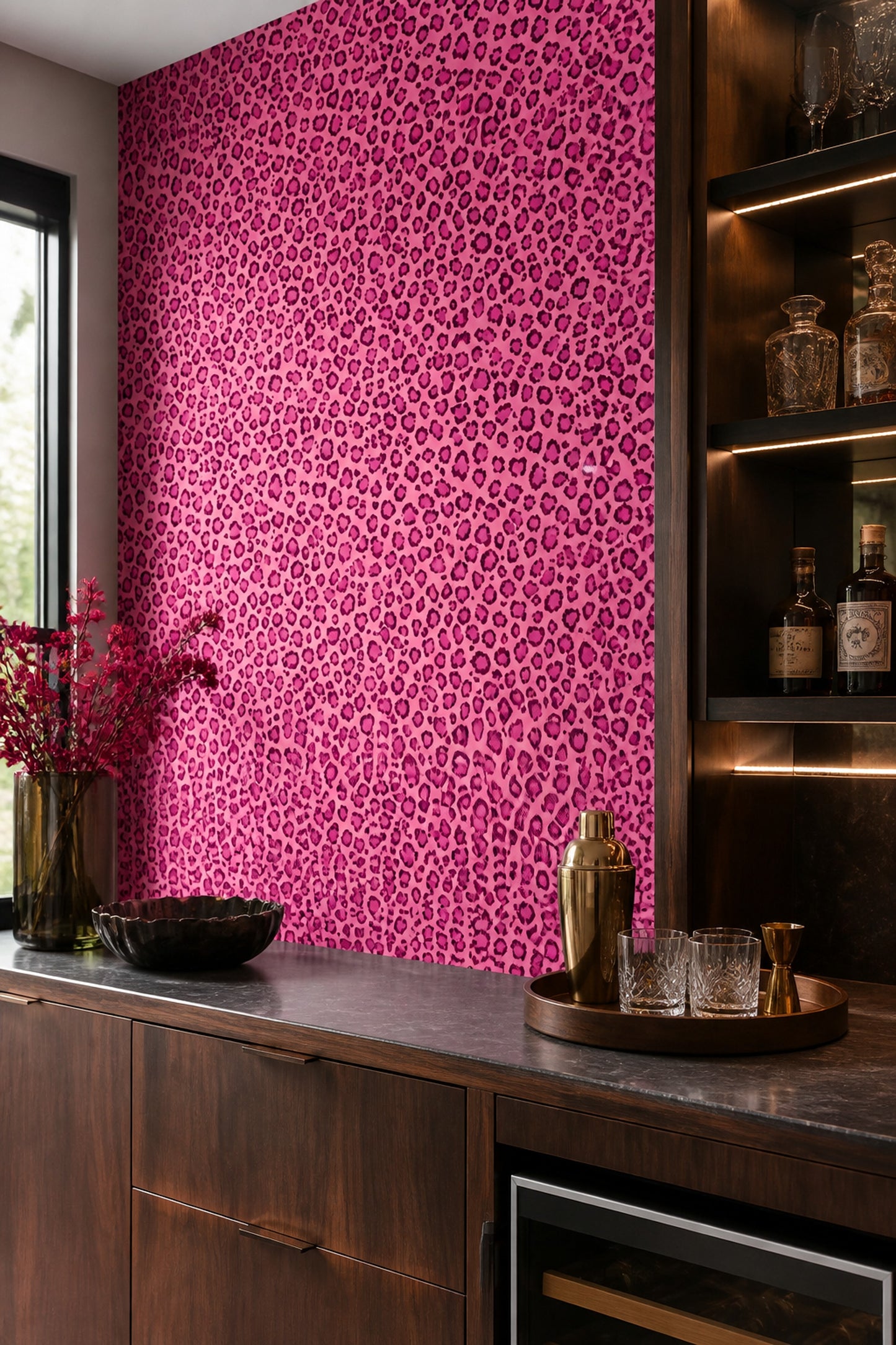 Pink Leopard Print Wallpaper Bold Maximalist Animal Pattern Wall Decor