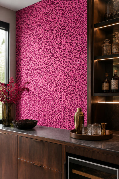 Pink Leopard Print Wallpaper Bold Maximalist Animal Pattern Wall Decor