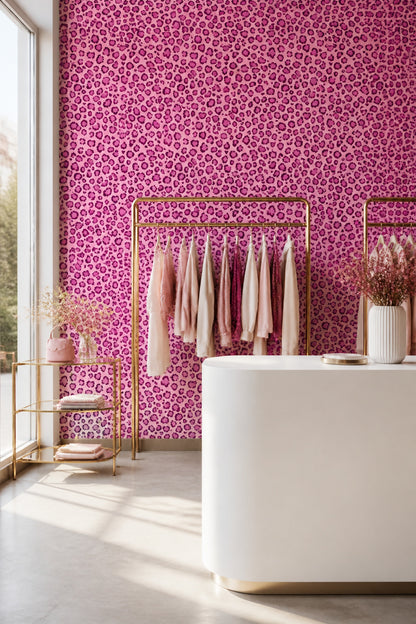 Pink Leopard Print Wallpaper Bold Maximalist Animal Pattern Wall Decor