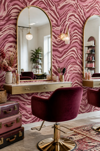 Burgundy Zebra Wallpaper Tonal Animal Print Wavy Stripe Pattern