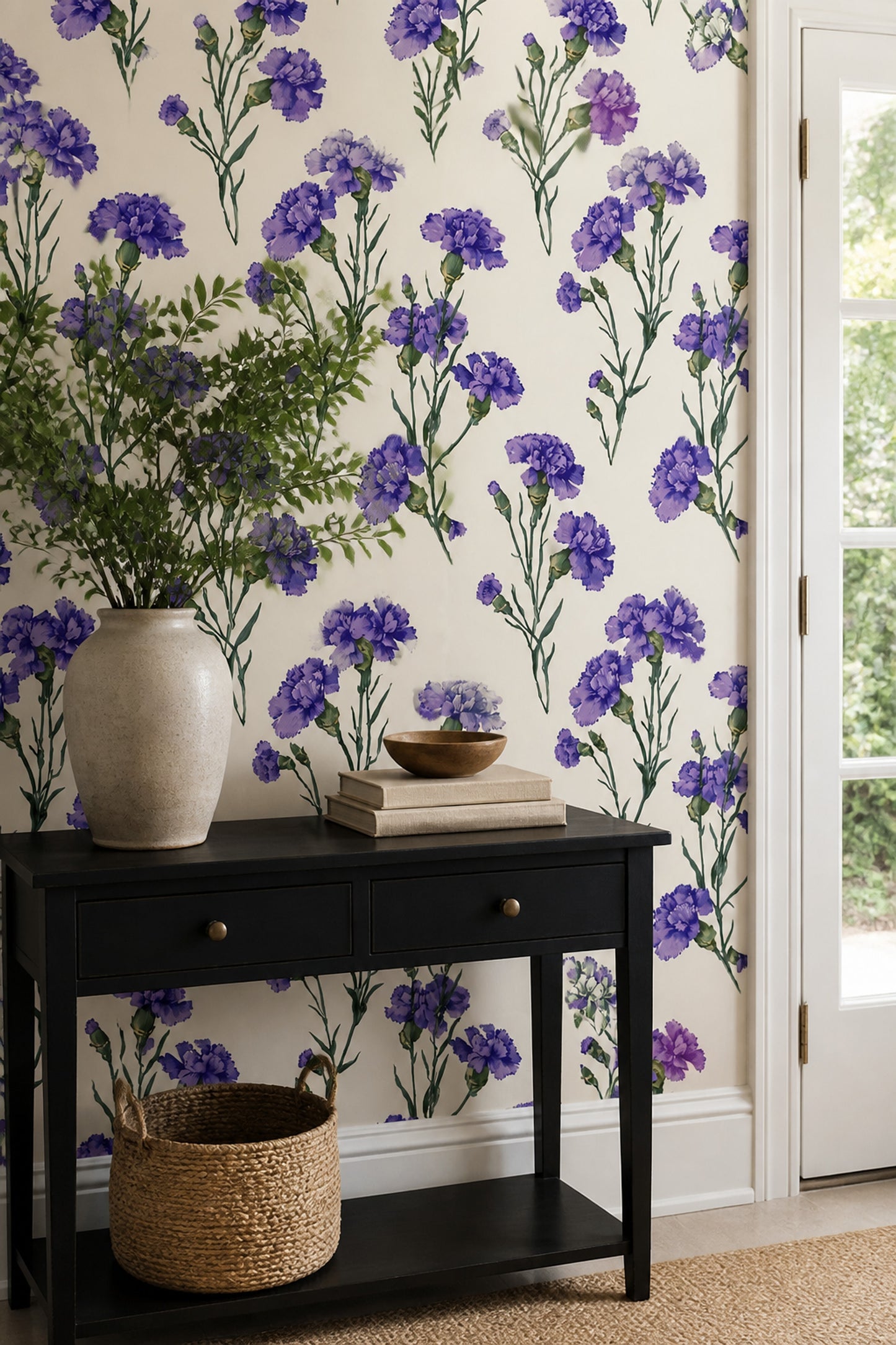 Purple Carnation Wallpaper Vintage Herbarium Floral Pattern