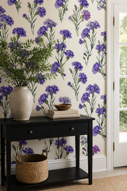 Purple Carnation Wallpaper Vintage Herbarium Floral Pattern