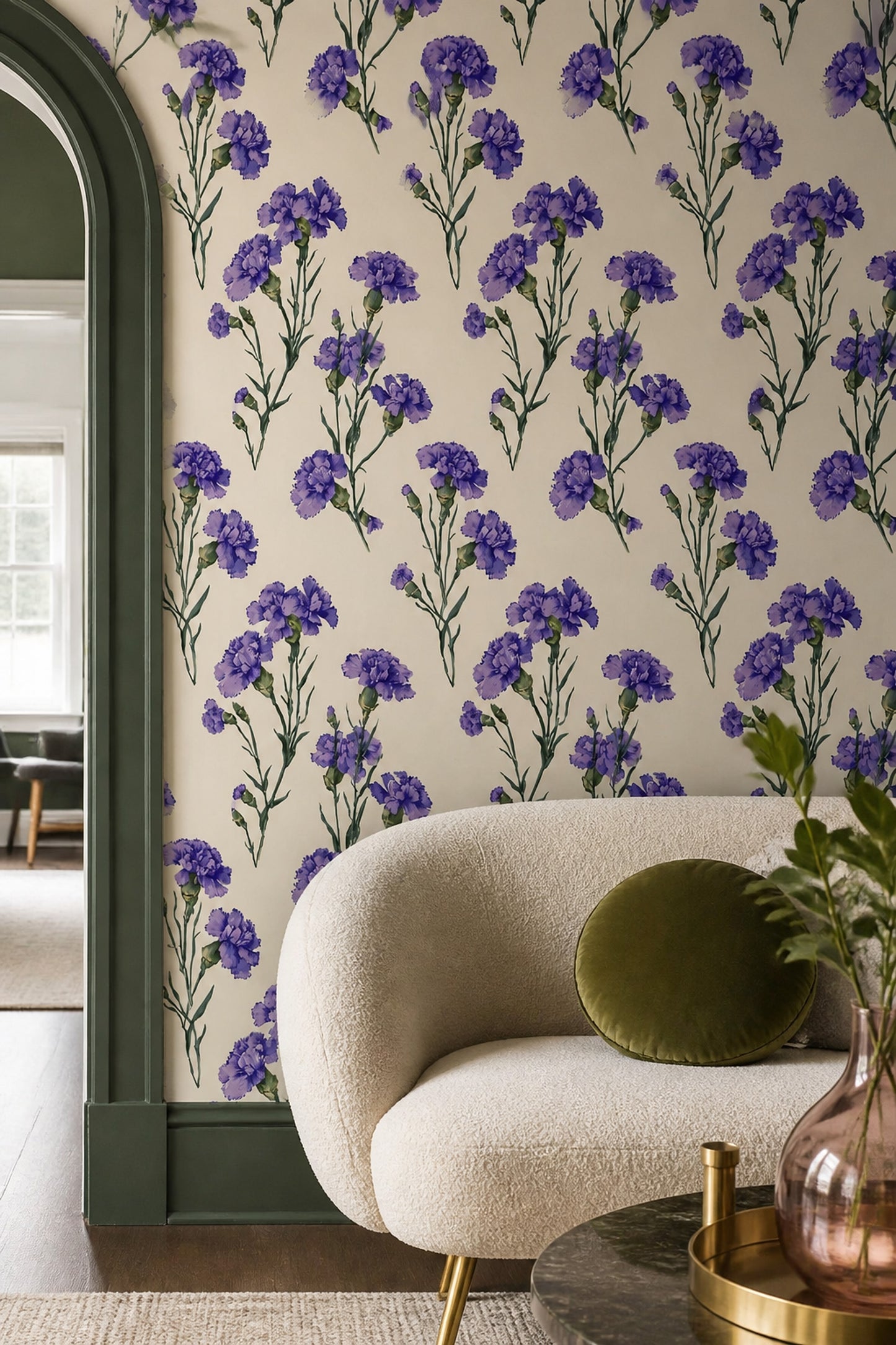 Purple Carnation Wallpaper Vintage Herbarium Floral Pattern