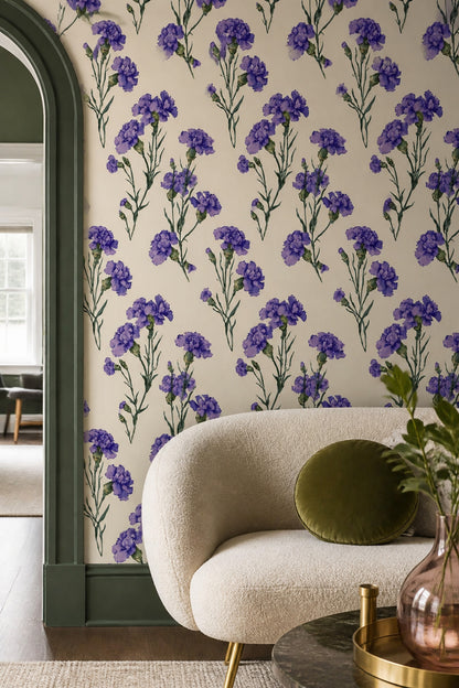 Purple Carnation Wallpaper Vintage Herbarium Floral Pattern