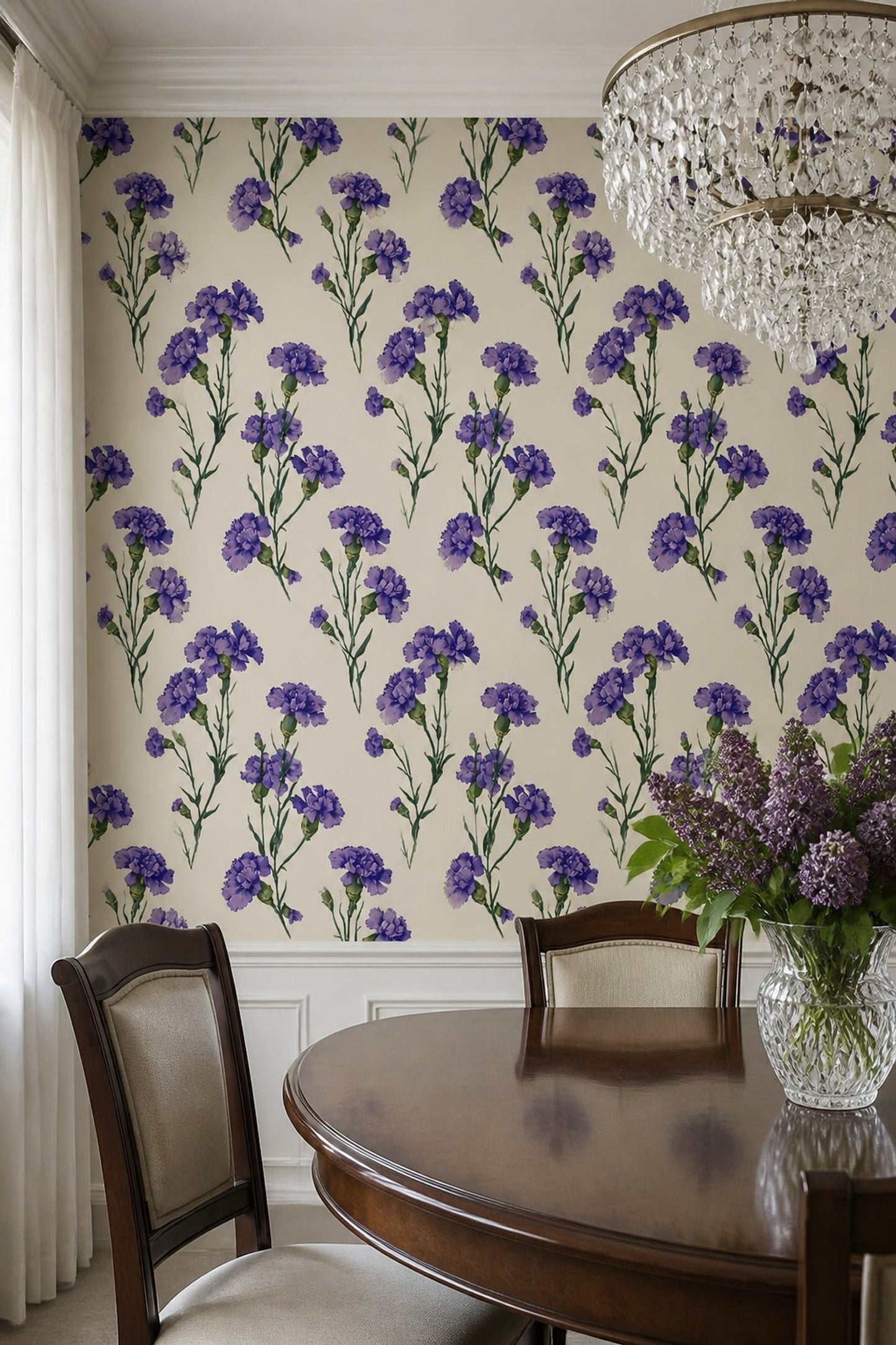 Purple Carnation Wallpaper Vintage Herbarium Floral Pattern