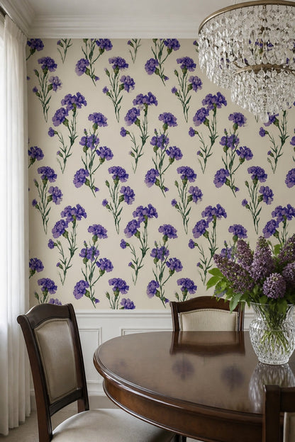 Purple Carnation Wallpaper Vintage Herbarium Floral Pattern