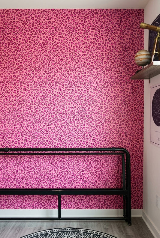 Pink Leopard Print Wallpaper Bold Maximalist Animal Pattern Wall Decor