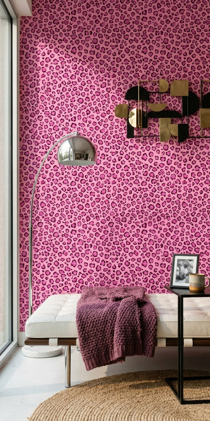Pink Leopard Print Wallpaper Bold Maximalist Animal Pattern Wall Decor