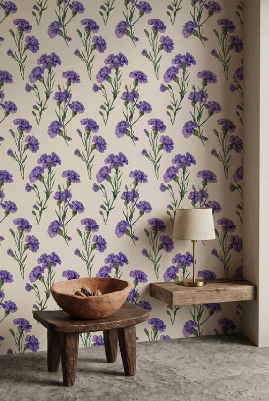 Purple Carnation Wallpaper Vintage Herbarium Floral Pattern