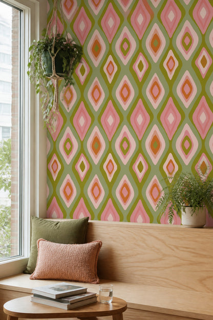 Vintage Diamond Wallpaper Retro Geometric Wall Pattern