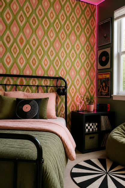 Vintage Diamond Wallpaper Retro Geometric Wall Pattern