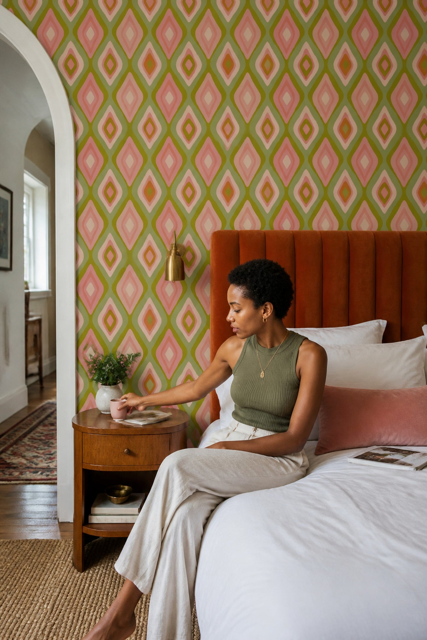 Vintage Diamond Wallpaper Retro Geometric Wall Pattern