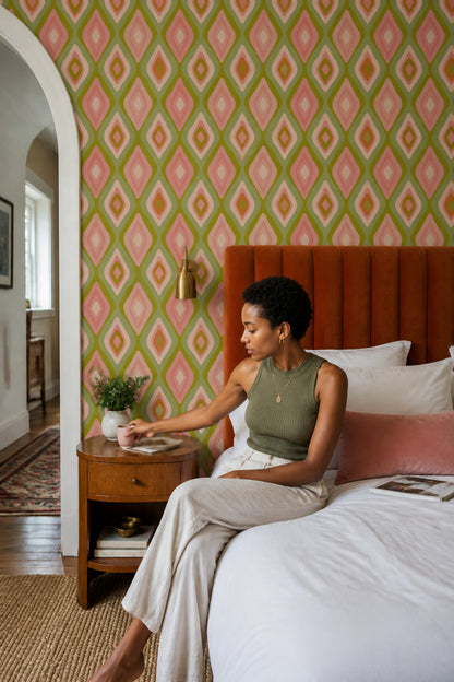 Vintage Diamond Wallpaper Retro Geometric Wall Pattern