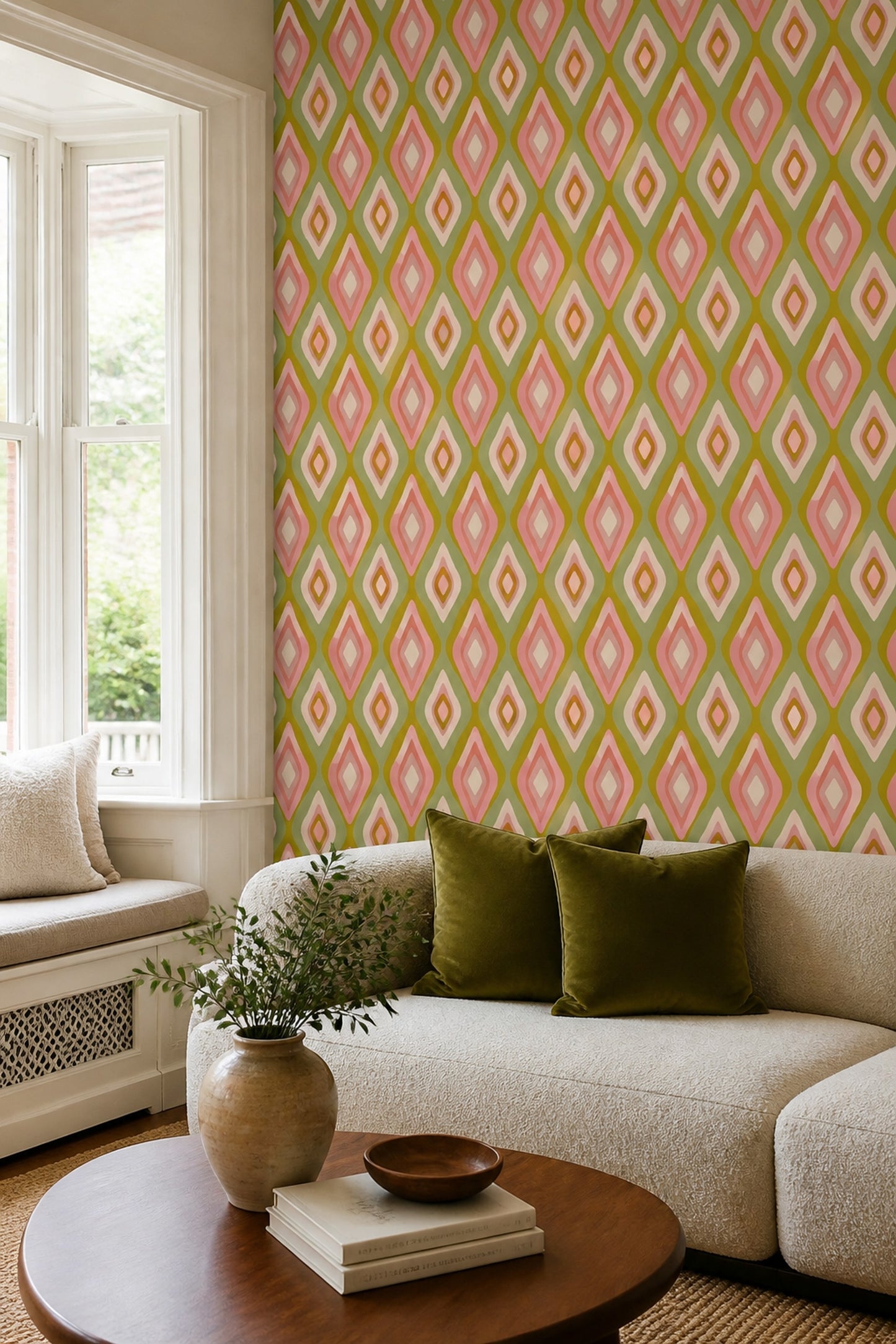 Vintage Diamond Wallpaper Retro Geometric Wall Pattern
