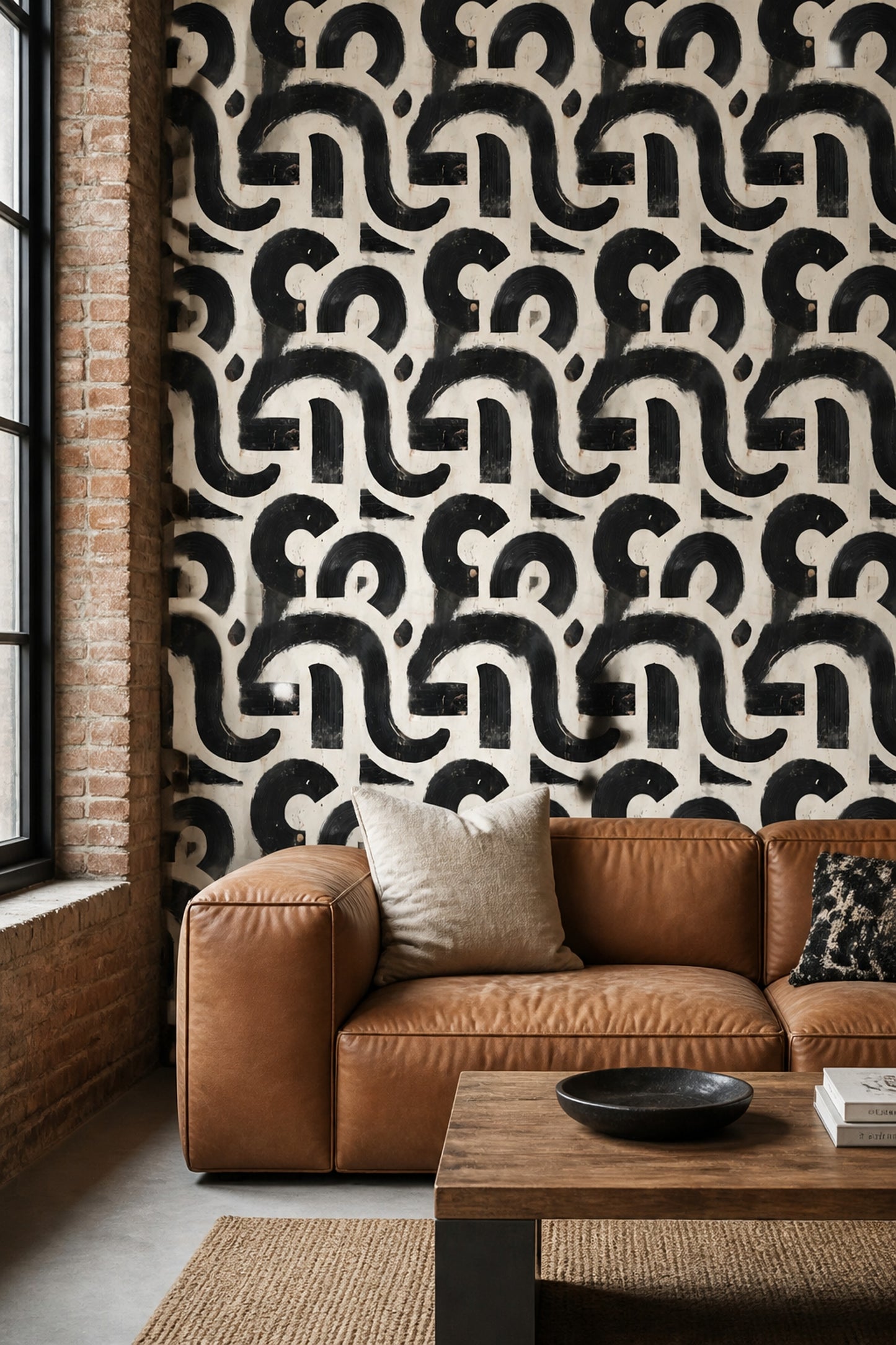Brushstroke Abstract Wallpaper Black Cream Modern Organic Pattern Decor