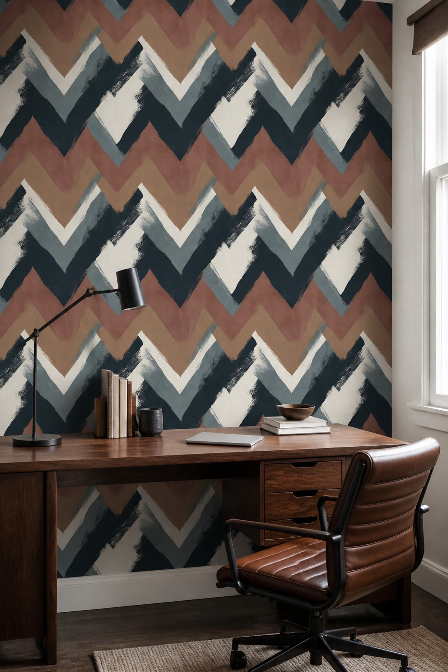 Painterly Chevron Wallpaper Modern Abstract Earth Tone Wall Decor