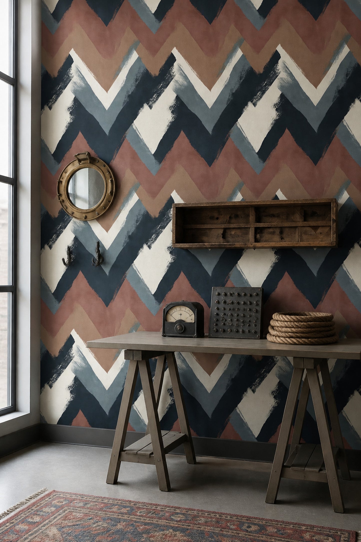 Painterly Chevron Wallpaper Modern Abstract Earth Tone Wall Decor