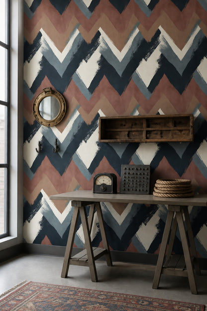 Painterly Chevron Wallpaper Modern Abstract Earth Tone Wall Decor
