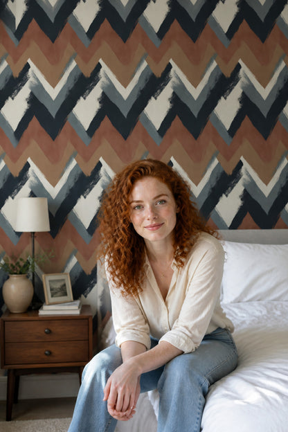 Painterly Chevron Wallpaper Modern Abstract Earth Tone Wall Decor