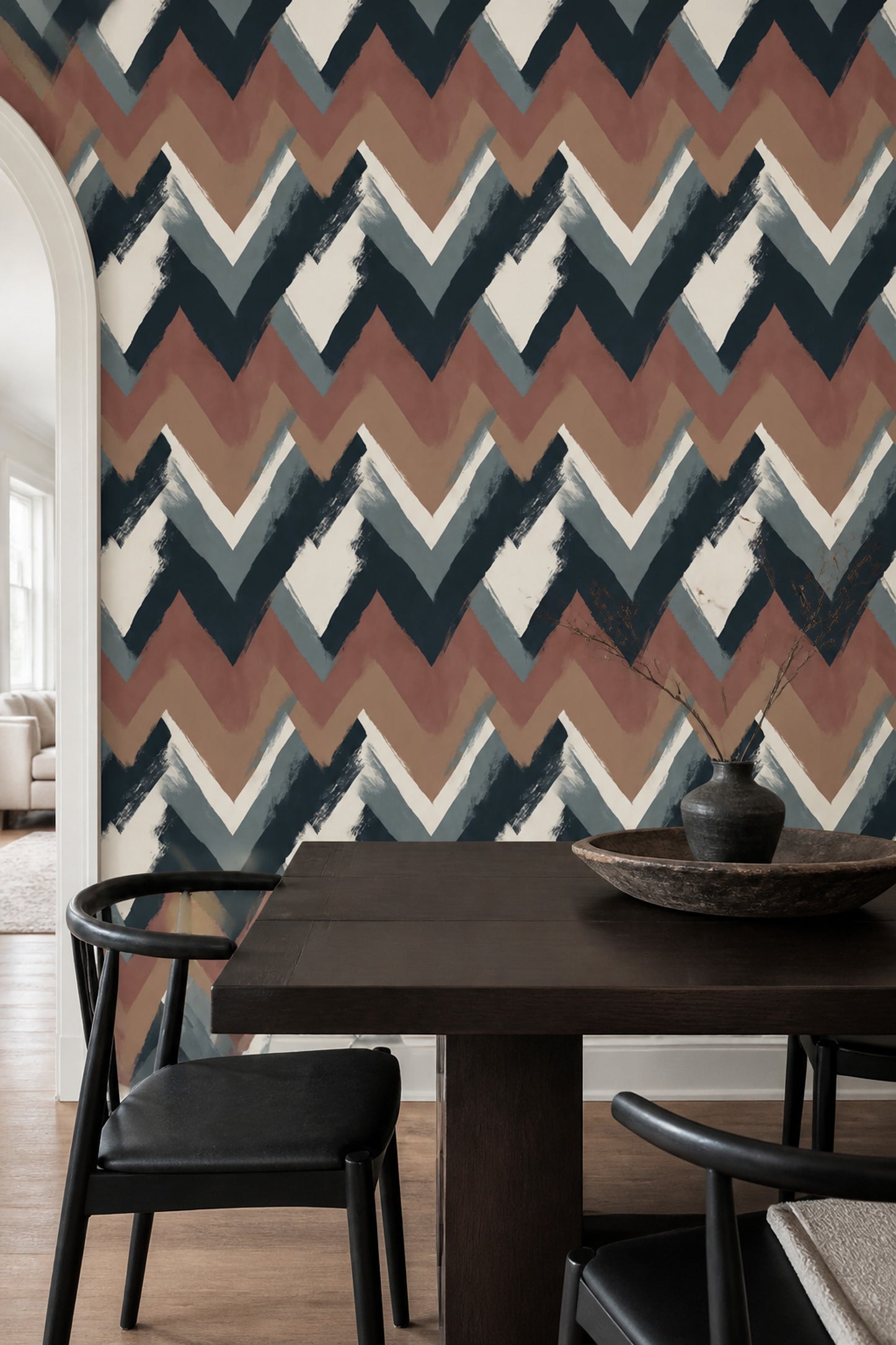 Painterly Chevron Wallpaper Modern Abstract Earth Tone Wall Decor
