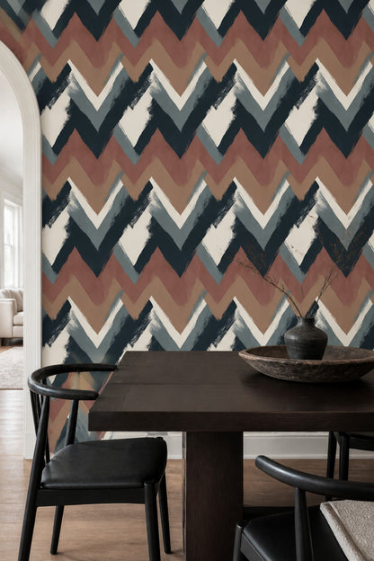 Painterly Chevron Wallpaper Modern Abstract Earth Tone Wall Decor
