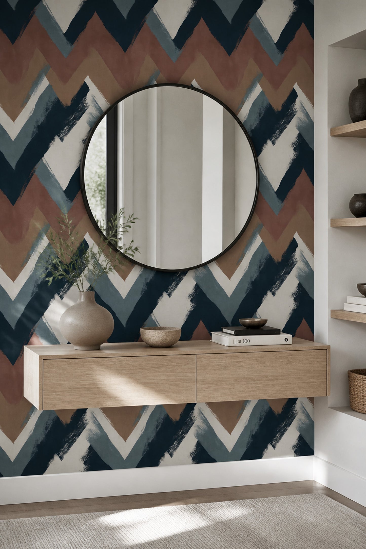 Painterly Chevron Wallpaper Modern Abstract Earth Tone Wall Decor