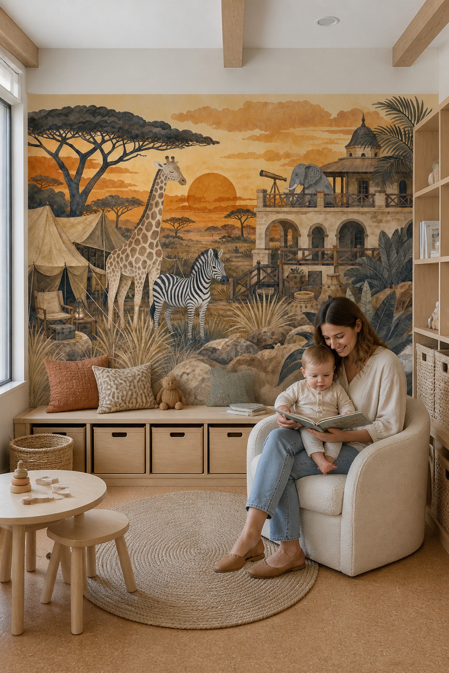 Luxury Safari Lodge Wall Mural African Savanna Giraffe Zebra Adventure Landscape