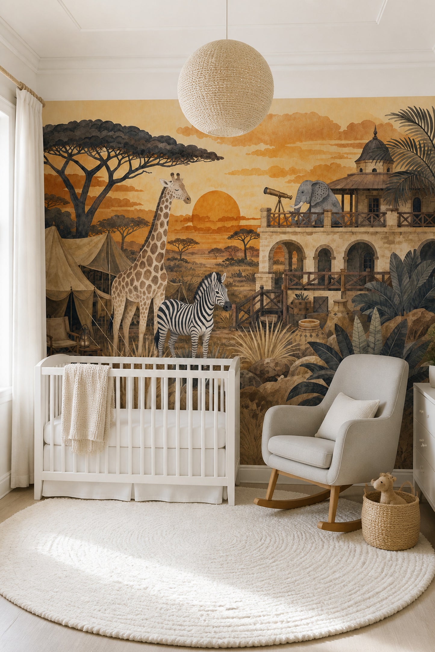 Luxury Safari Lodge Wall Mural African Savanna Giraffe Zebra Adventure Landscape