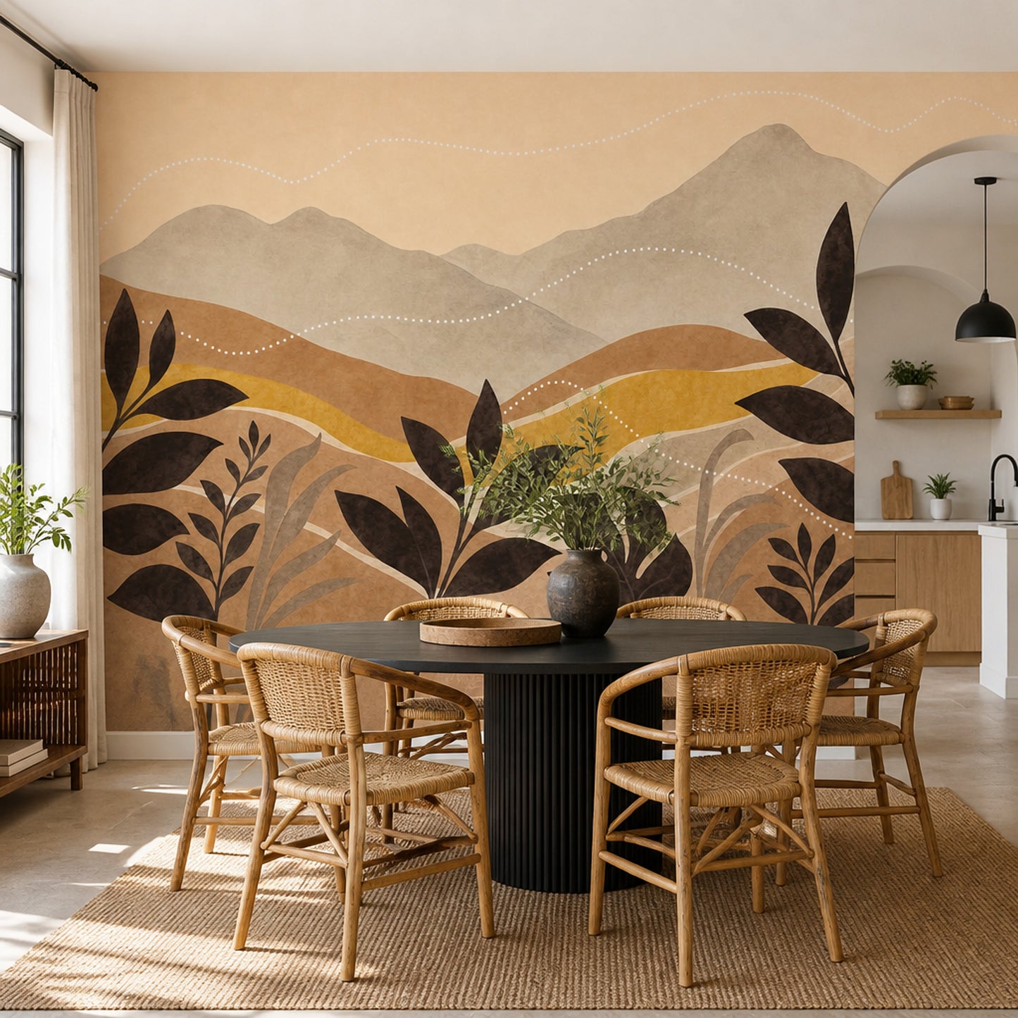 Abstract Landscape Wall Mural Organic Modern Botanical Mountain Wall Decor