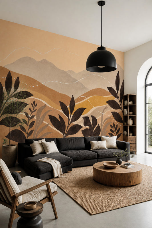 Abstract Landscape Wall Mural Organic Modern Botanical Mountain Wall Decor