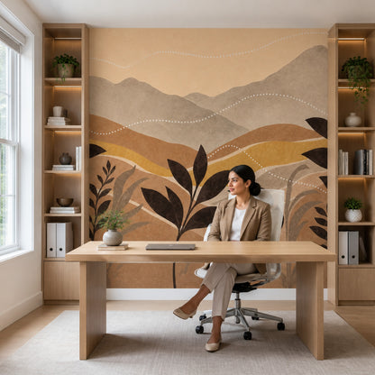 Abstract Landscape Wall Mural Organic Modern Botanical Mountain Wall Decor