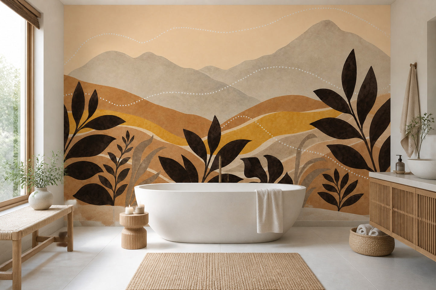 Abstract Landscape Wall Mural Organic Modern Botanical Mountain Wall Decor