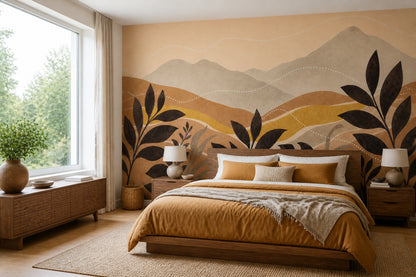 Abstract Landscape Wall Mural Organic Modern Botanical Mountain Wall Decor